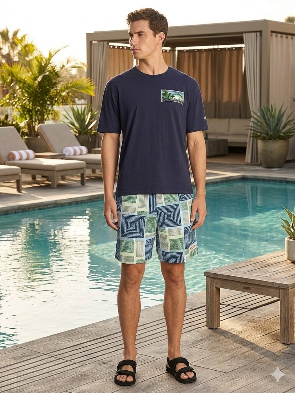 Tommy Bahama Relax Blue Geo Print Swim Trunks w/liner Size Large EUC